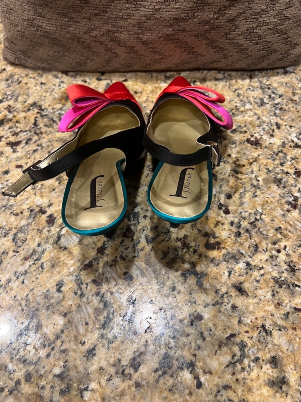 J.Renee Black Slingback Pointed Pumps with Red Bow Accents - Picture 3 of 4